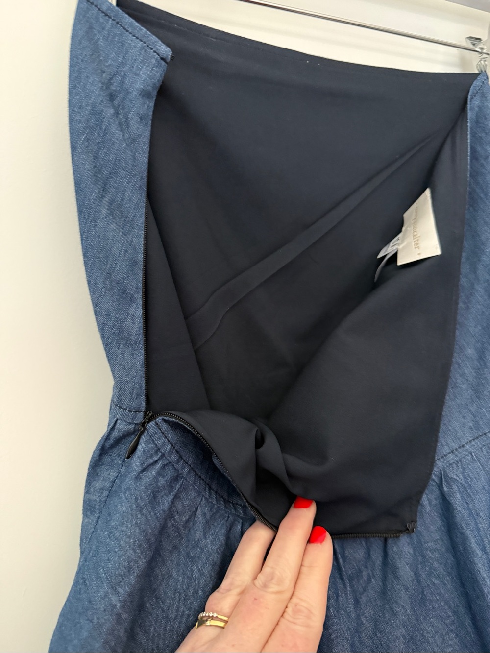 Corey Lynn Calter Chambray Lightweight Denim Drop Waist Mini Skirt Size 10 - Picture 7 of 10